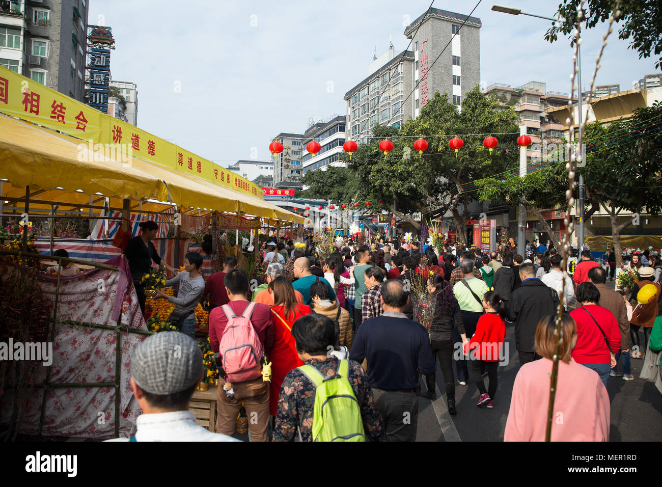 Guangzhou,China - Feb,15,2018:Peoples shopping in flower market before ...