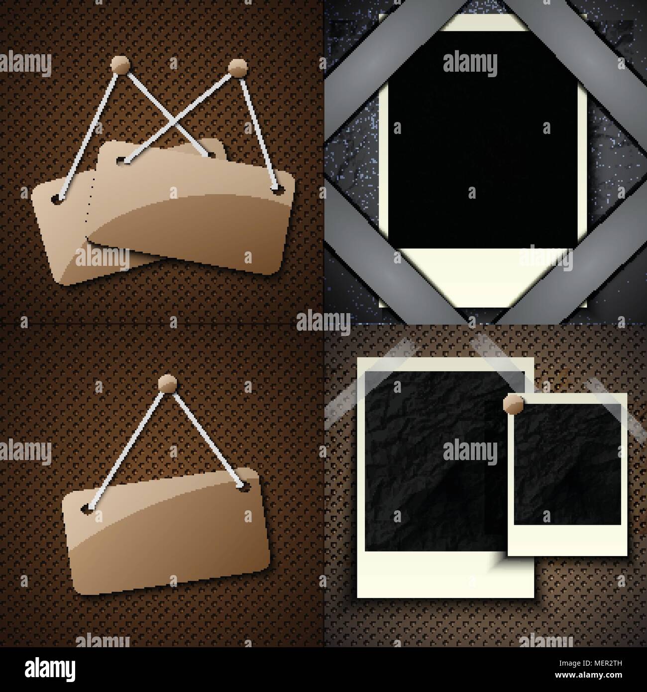 Set of Vintage retro frame hanging on a wall with space for your text ...