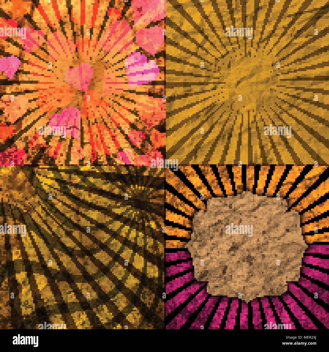 Sunburst Retro Textured Grunge Background Set. Vintage Rays. Vector ...