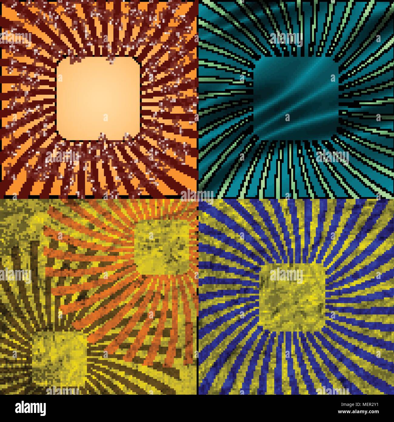 Sunburst Retro Textured Grunge Background Set. Vintage Rays. Vector ...