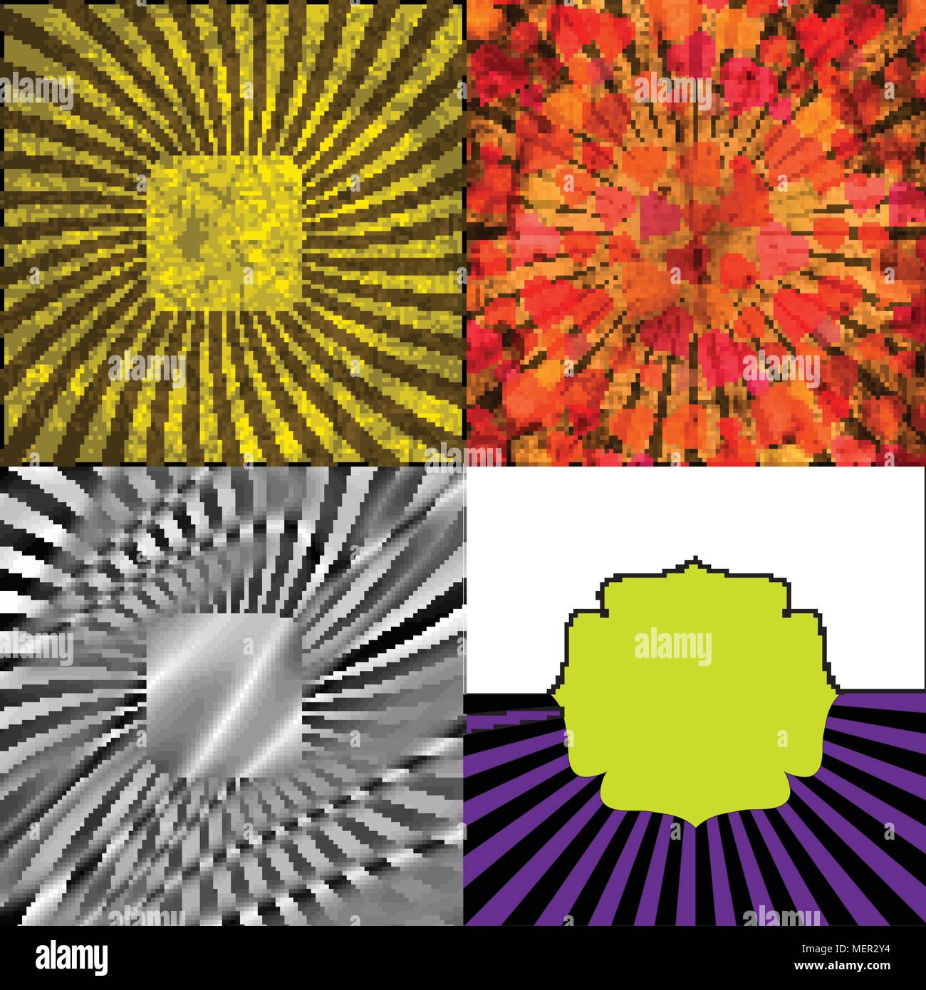 Sunburst Retro Textured Grunge Background Set. Vintage Rays. Vector ...