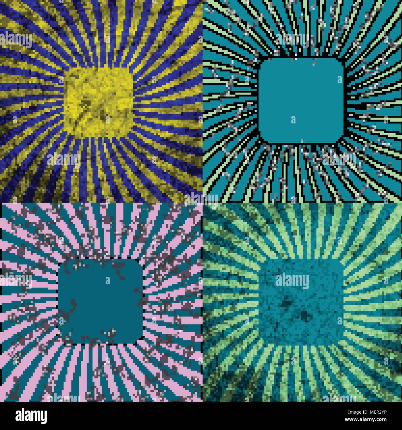 Sunburst Retro Textured Grunge Background Set. Vintage Rays. Vector ...