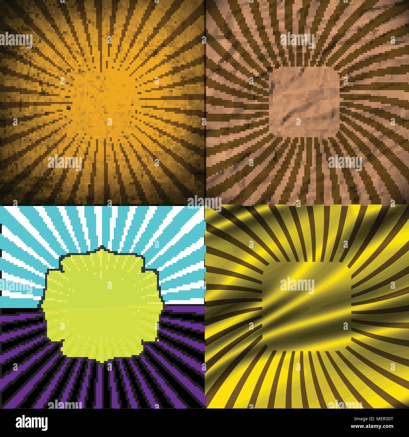 Sunburst Retro Textured Grunge Background Set. Vintage Rays. Vector ...