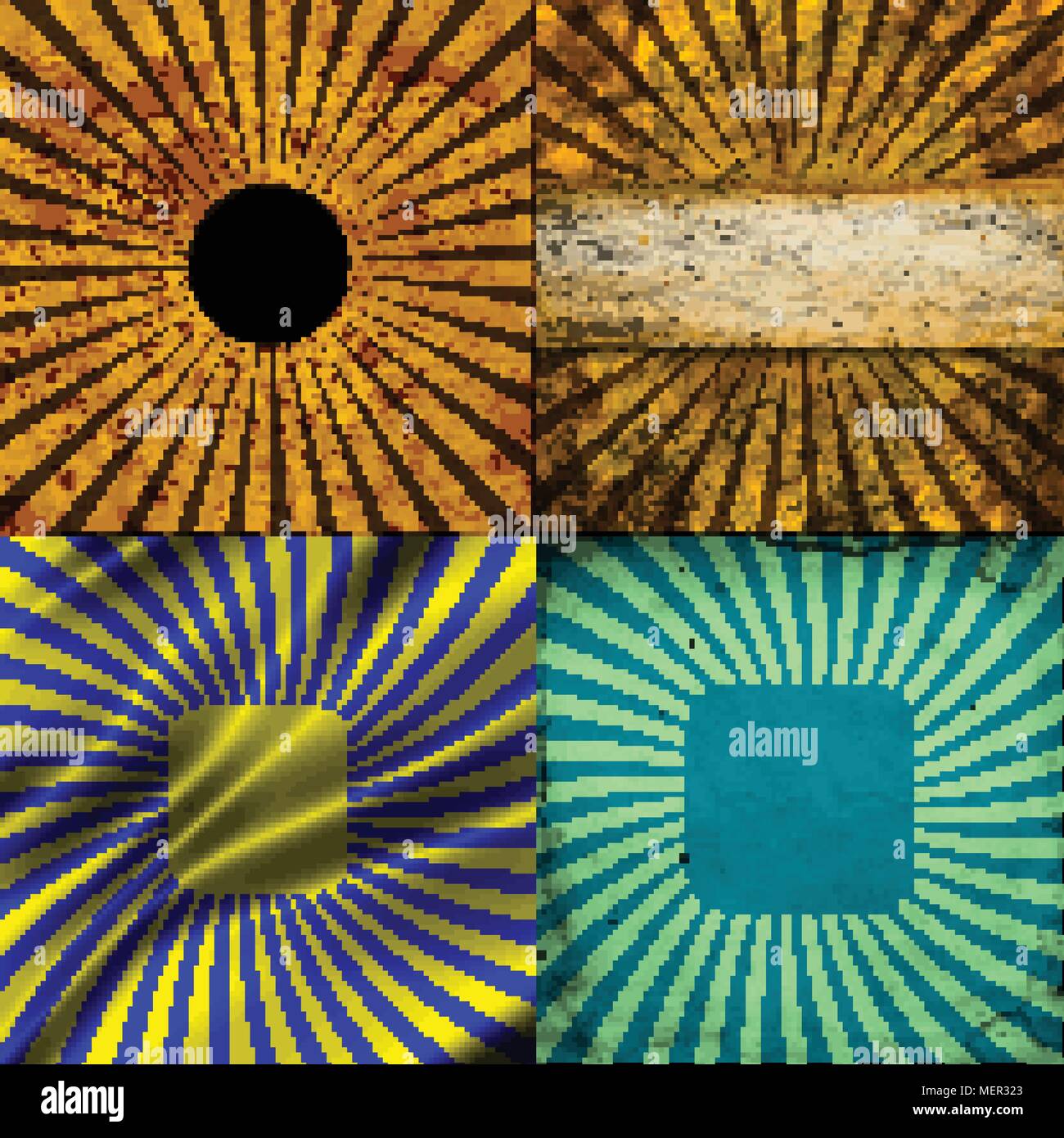 Sunburst Retro Textured Grunge Background Set. Vintage Rays. Vector ...