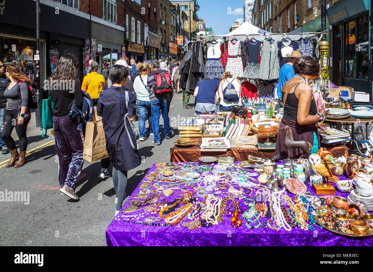 Brick Lane Sunday Market - London's Brick Lane is a vibrant multicultural area in the Shoreditch district of East London Stock Photo