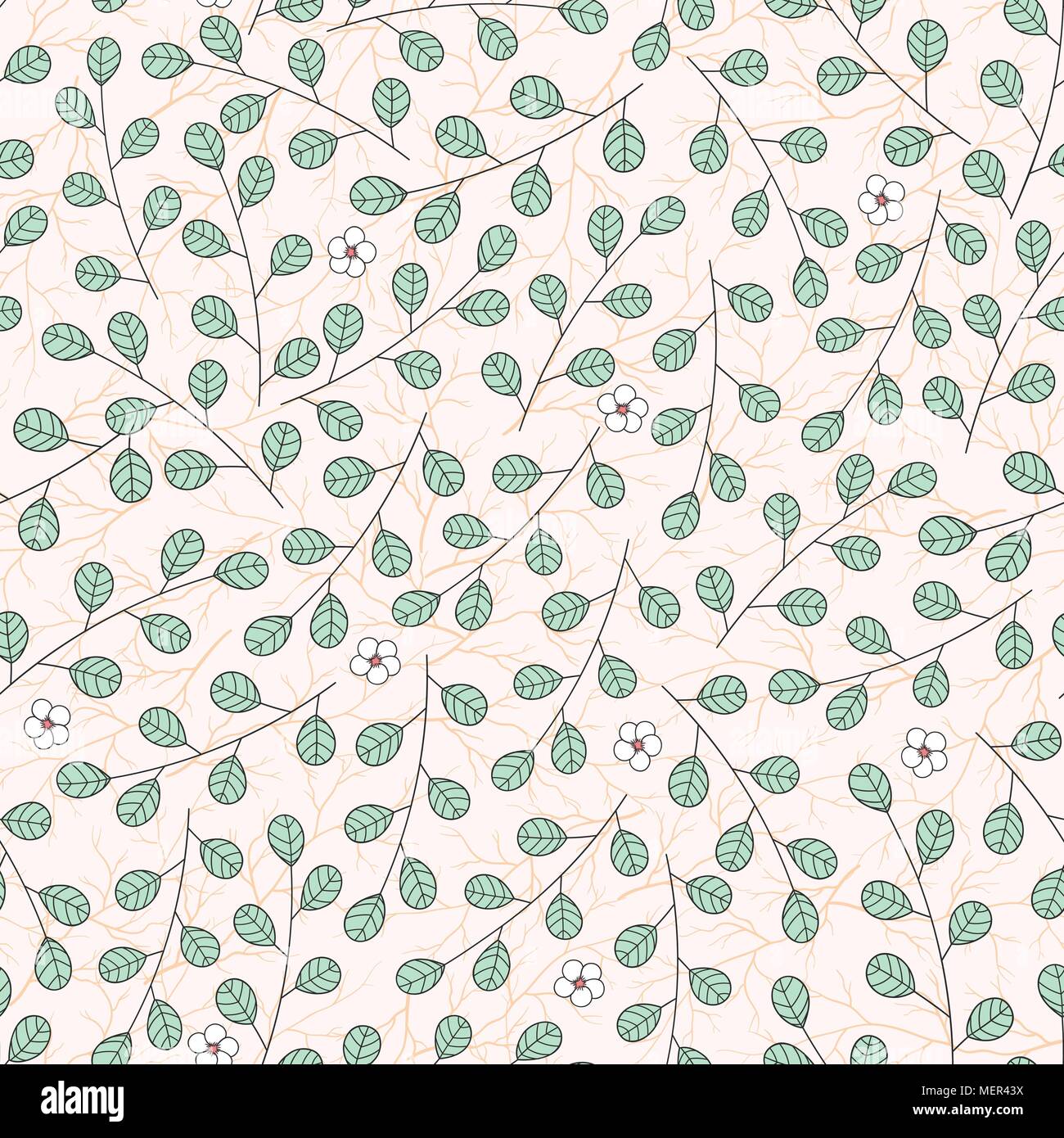 Hand drawn vector floral seamless pattern with branches and leaves on ...