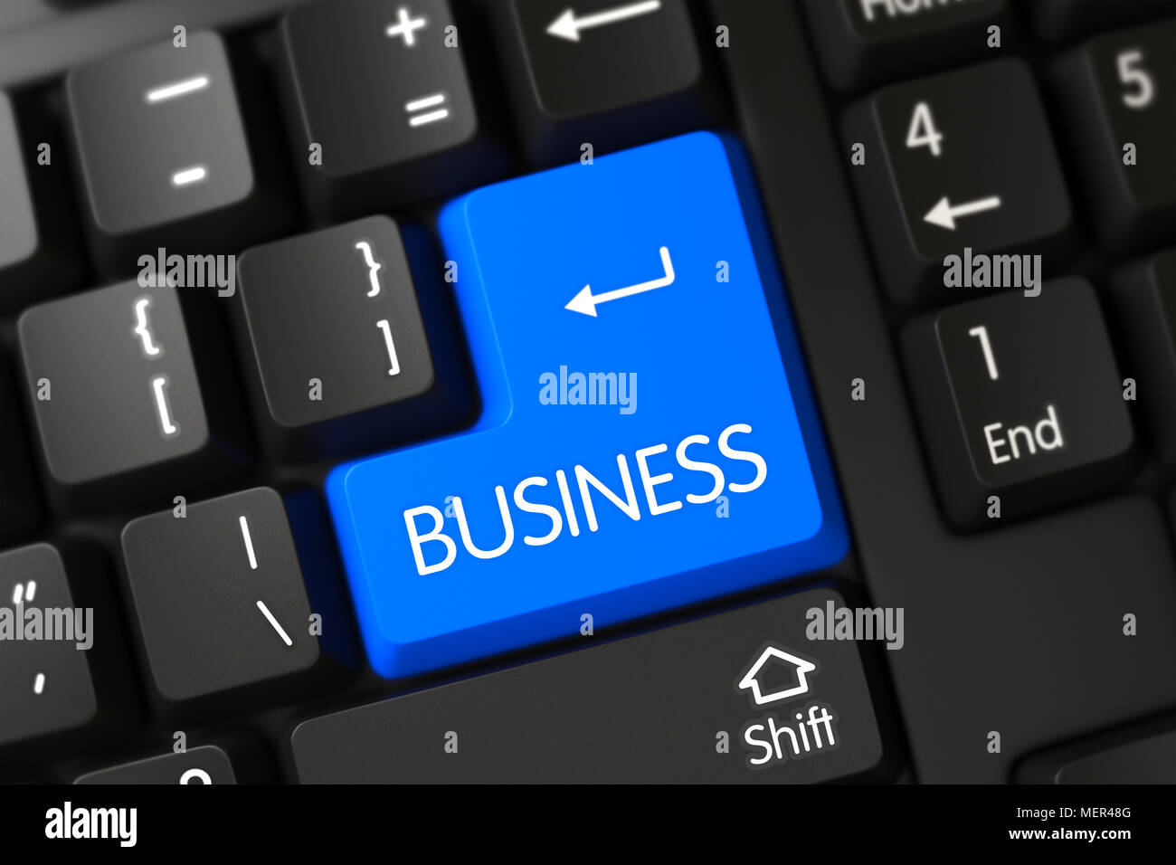 Blue Business Key on Keyboard. 3D. Stock Photo