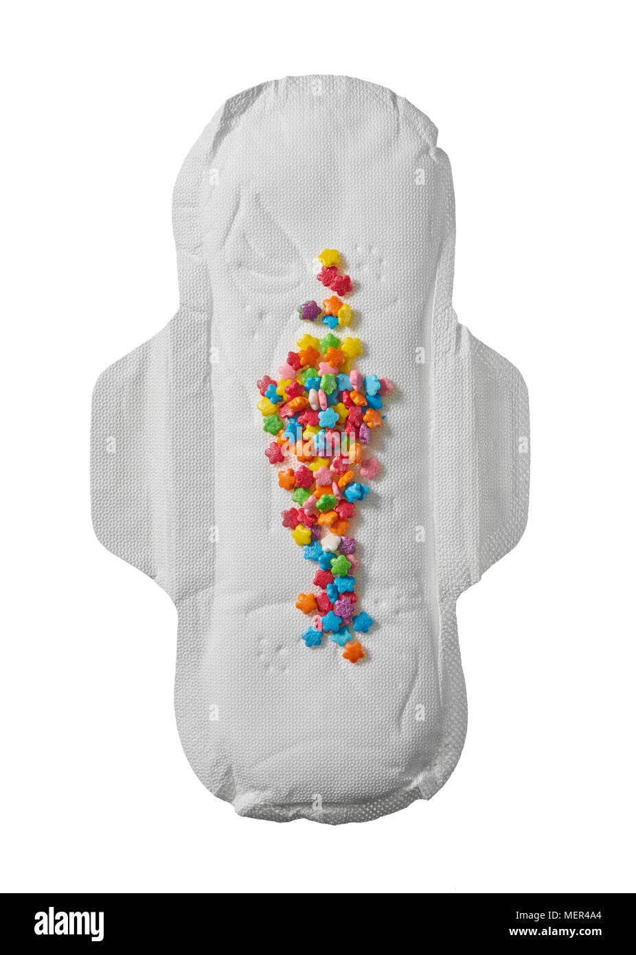 Feminine hygiene pad with blood analogy on white background Stock Photo