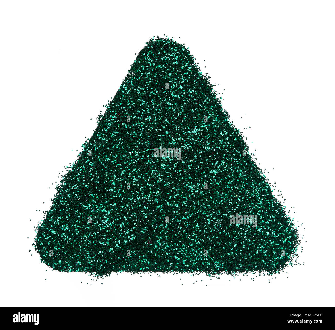 Bright and original green glitter background, in the form of a triangle stencil Stock Photo