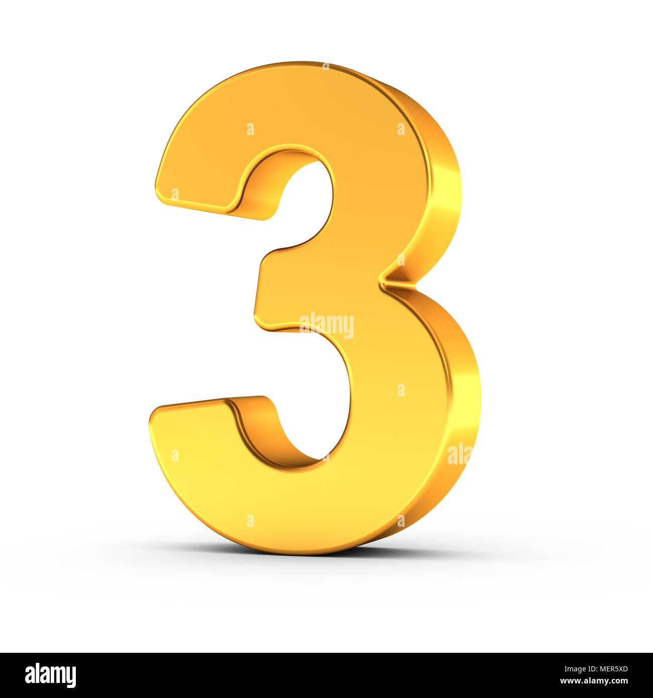 the-number-three-as-a-polished-golden-object-over-white-background-with