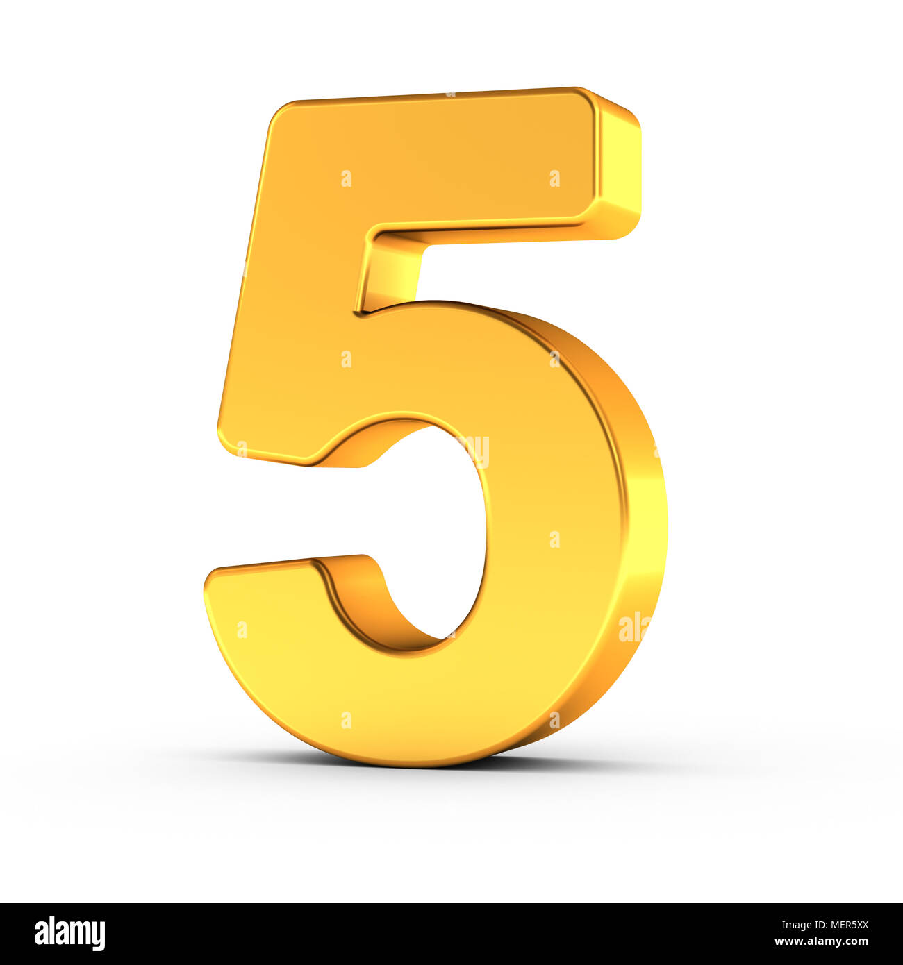 The number five as a polished golden object over white background with The number five as a polished golden object over white background with