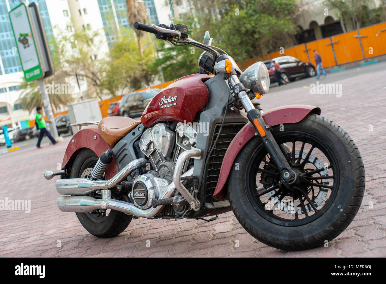 Indian Scout, low angle shot of heavy bike Stock Photo