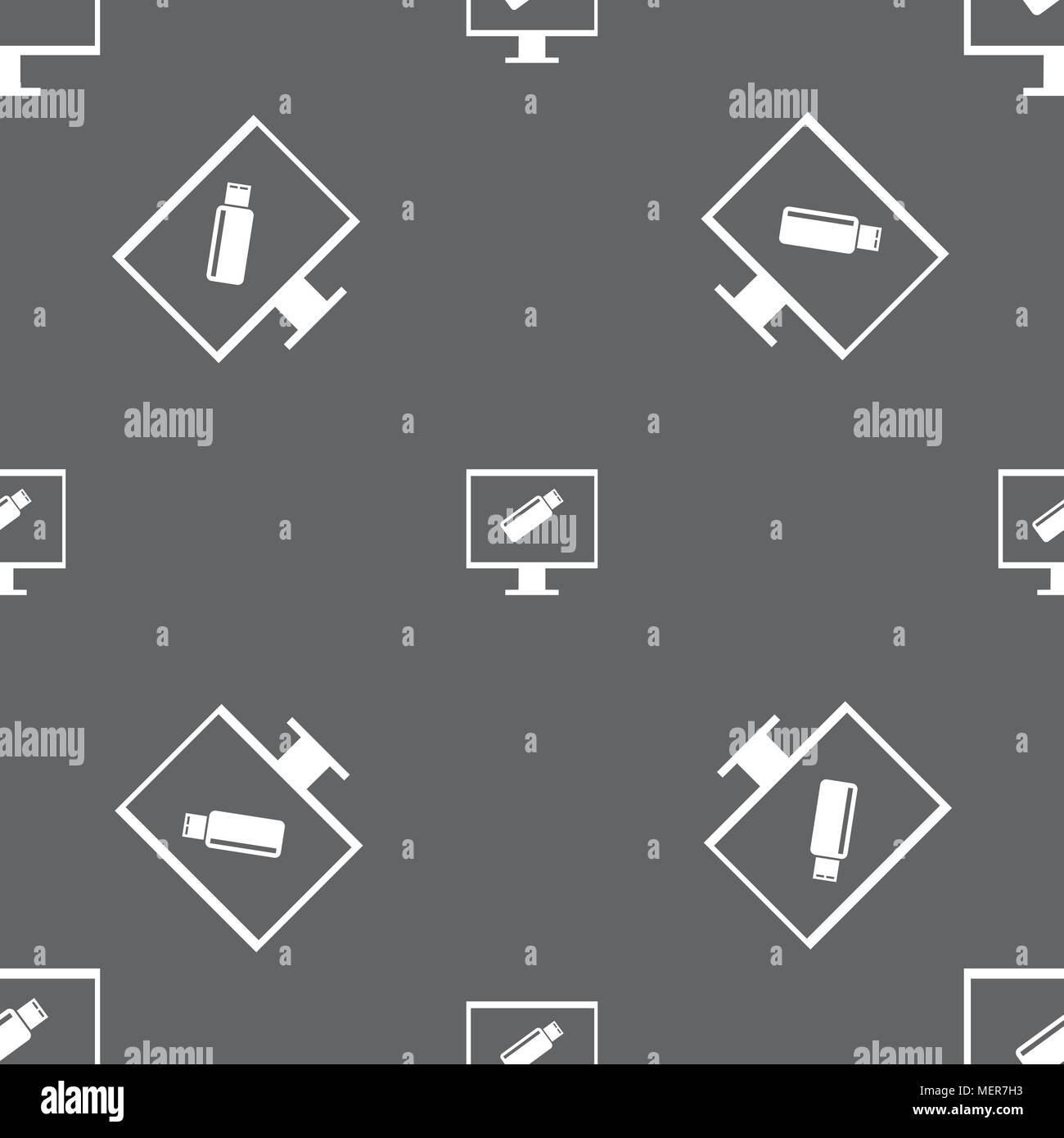 usb flash drive and monitor sign icon. Video game symbol. Seamless ...