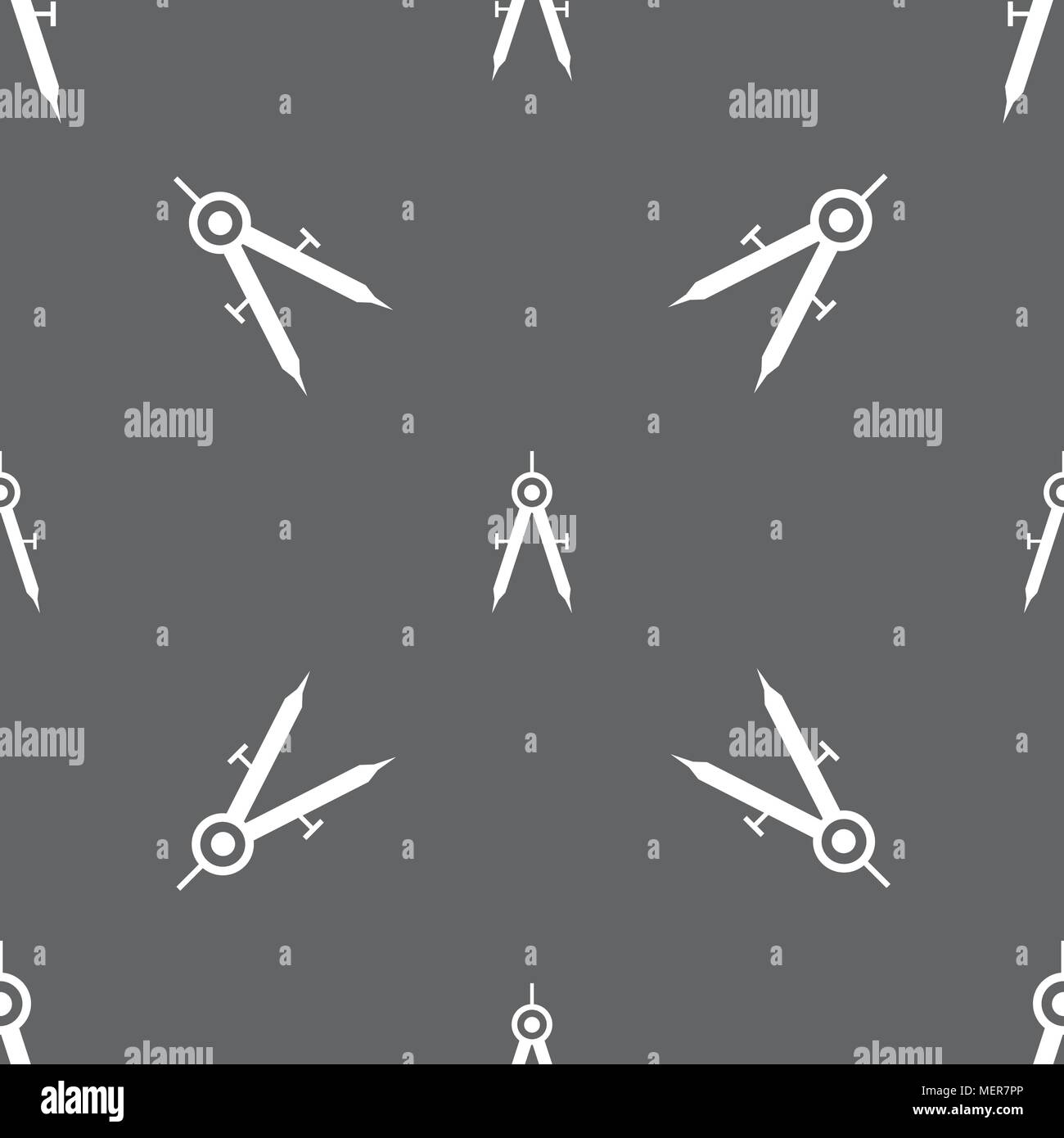 Mathematical Compass sign icon. Seamless pattern on a gray background. Vector illustration Stock Vector