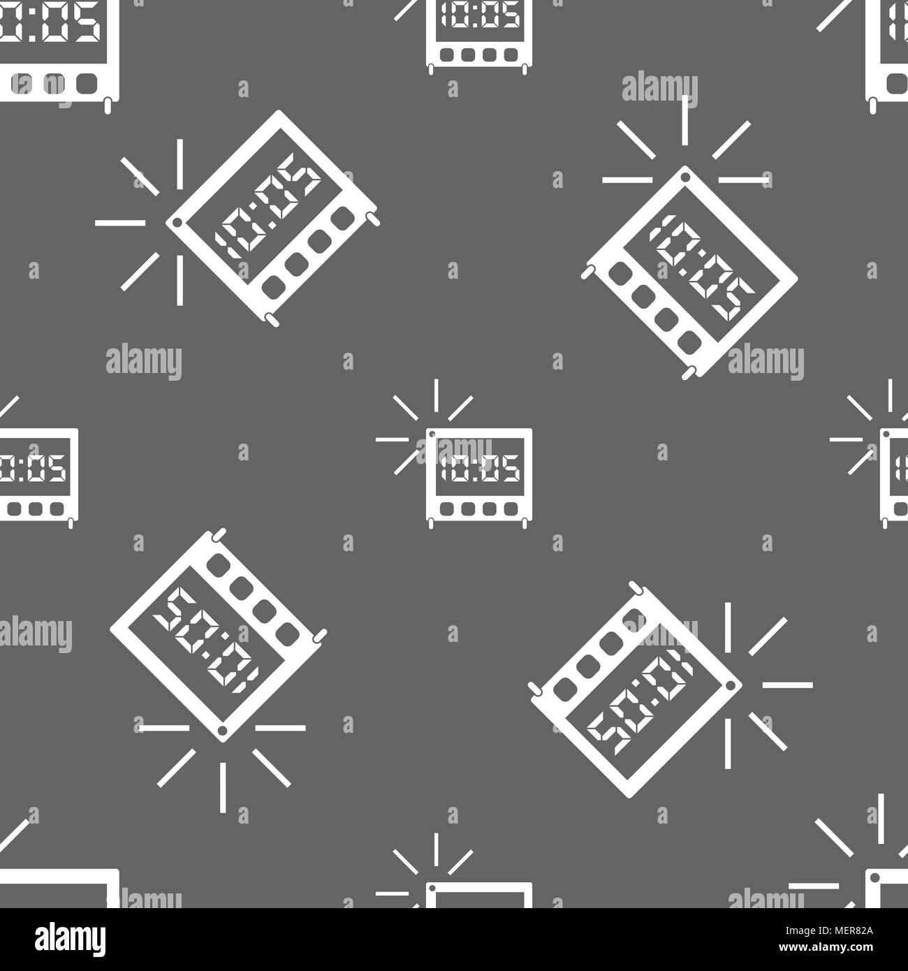 digital Alarm Clock icon sign. Seamless pattern on a gray background ...