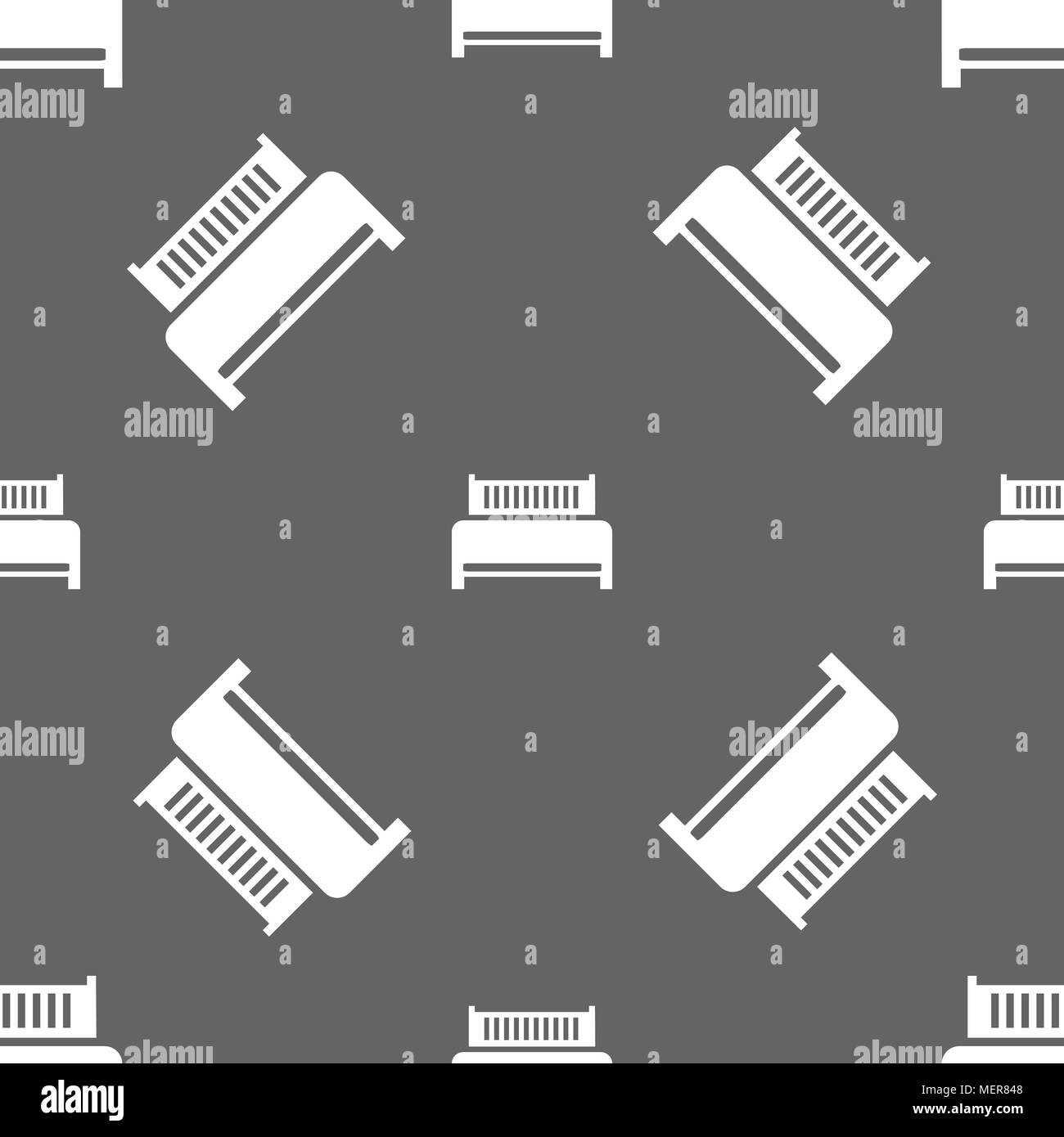 Hotel, bed icon sign. Seamless pattern on a gray background. Vector illustration Stock Vector