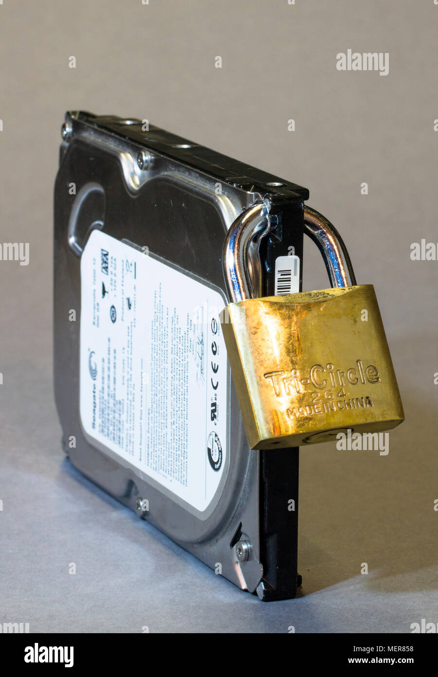 Concept picture, a distressed PC hard drive. Stock Photo