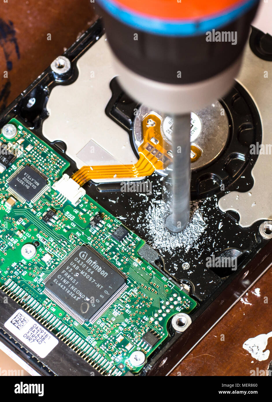 Concept picture, a distressed PC hard drive. Stock Photo