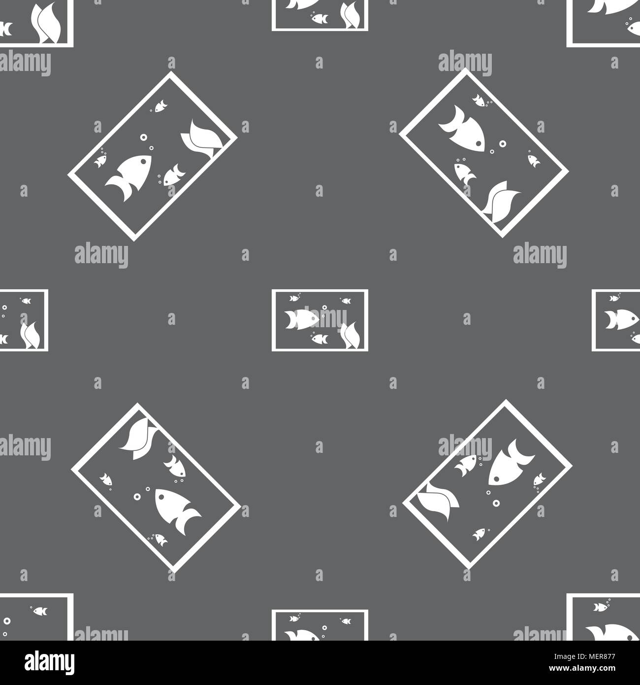 Aquarium, Fish in water icon sign. Seamless pattern on a gray ...
