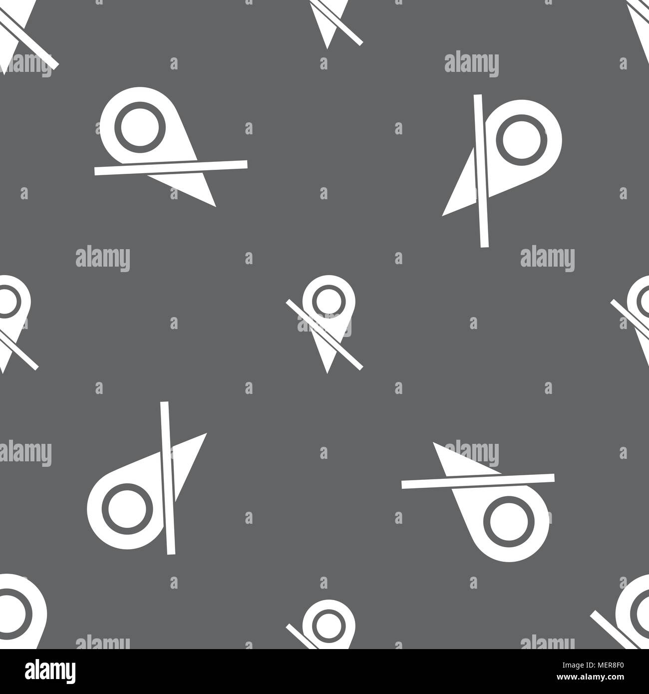 Map pointer icon sign. Seamless pattern on a gray background. Vector illustration Stock Vector