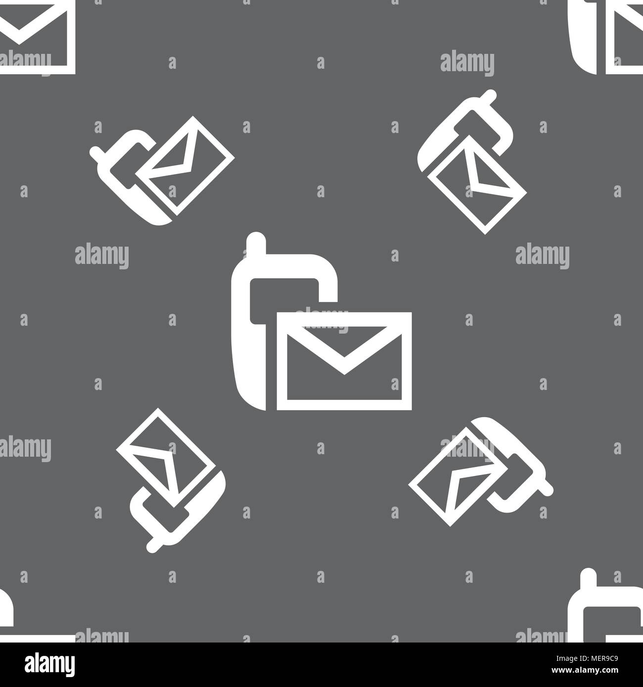 Mail icon. Envelope symbol. Message sms sign. Seamless pattern on a gray background. Vector illustration Stock Vector