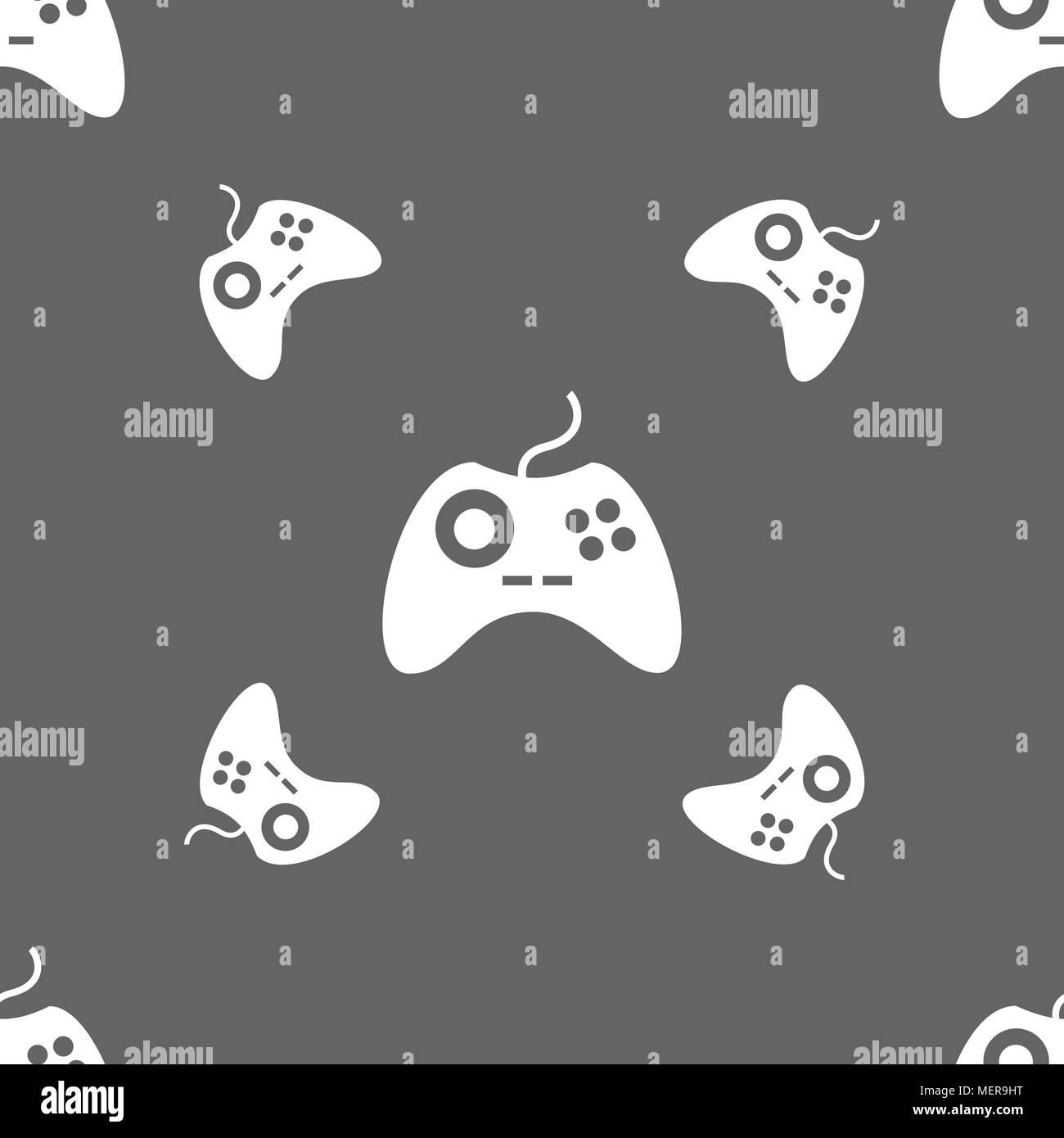 Joystick sign icon. Video game symbol. Seamless pattern on a gray ...