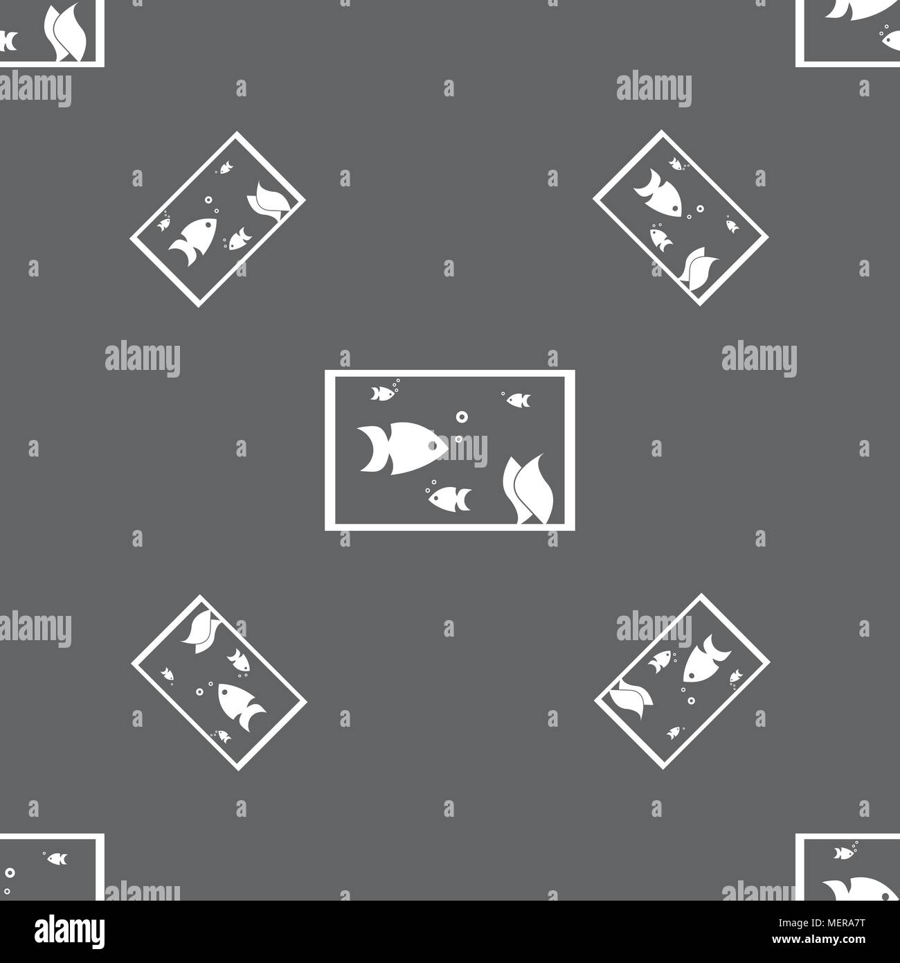 Aquarium, Fish in water icon sign. Seamless pattern on a gray ...
