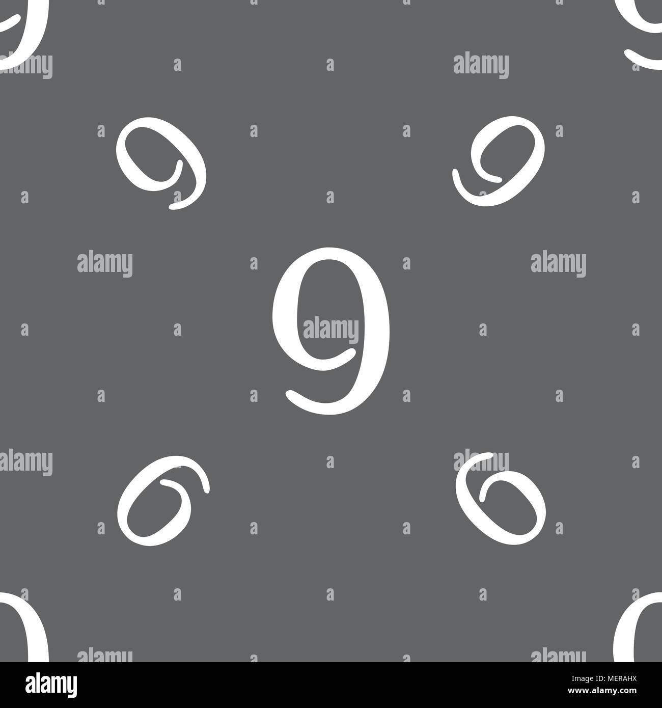 number Nine icon sign. Seamless pattern on a gray background. Vector ...