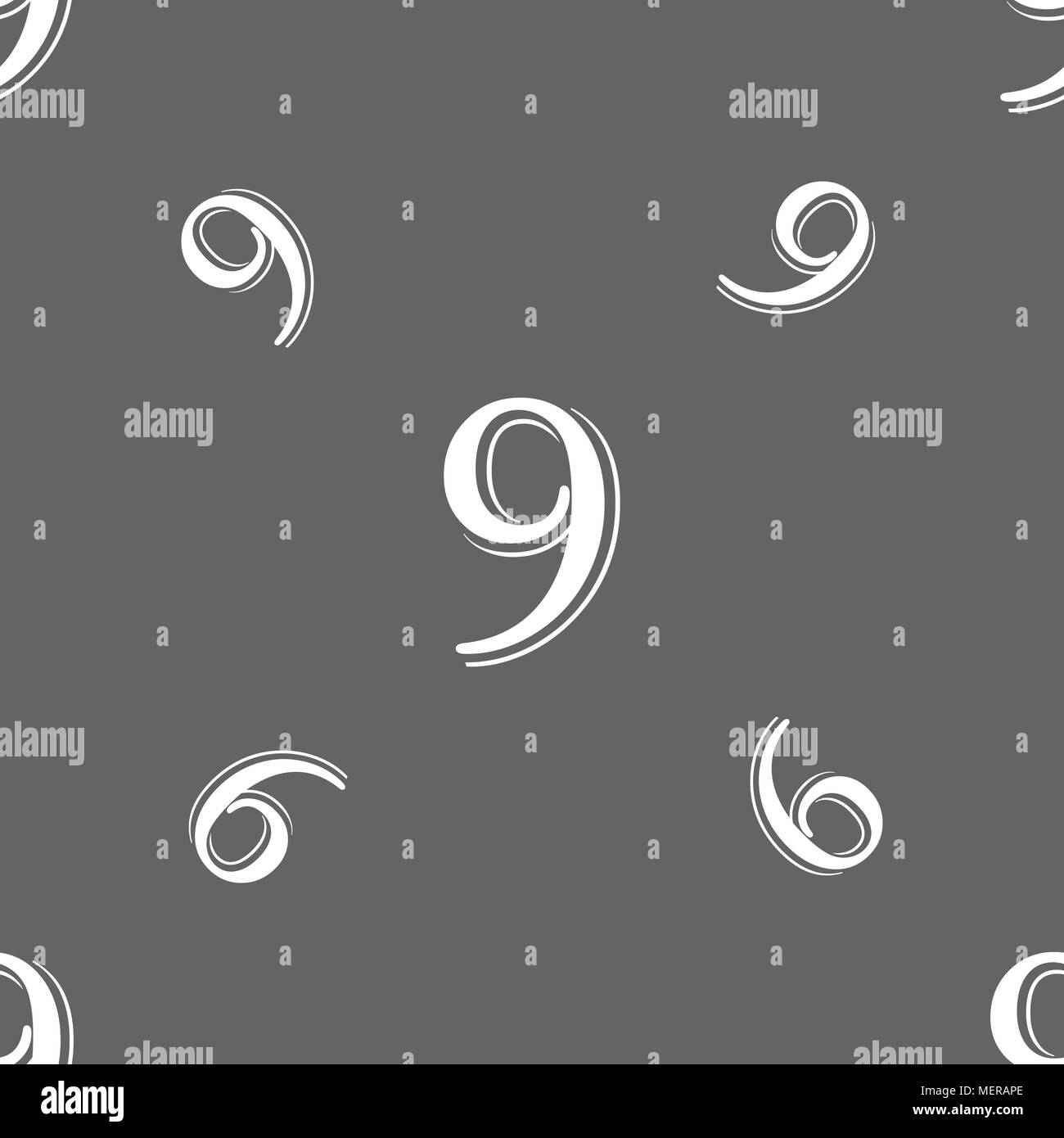 number Nine icon sign. Seamless pattern on a gray background. Vector ...