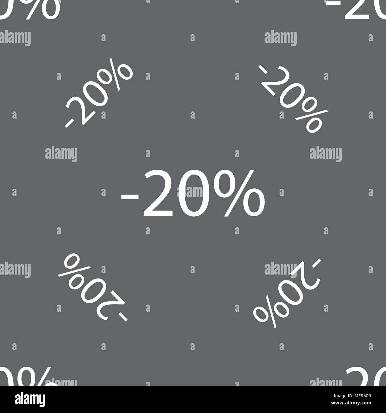 20 percent discount sign icon. Sale symbol. Special offer label. Seamless pattern on a gray background. Vector illustration Stock Vector