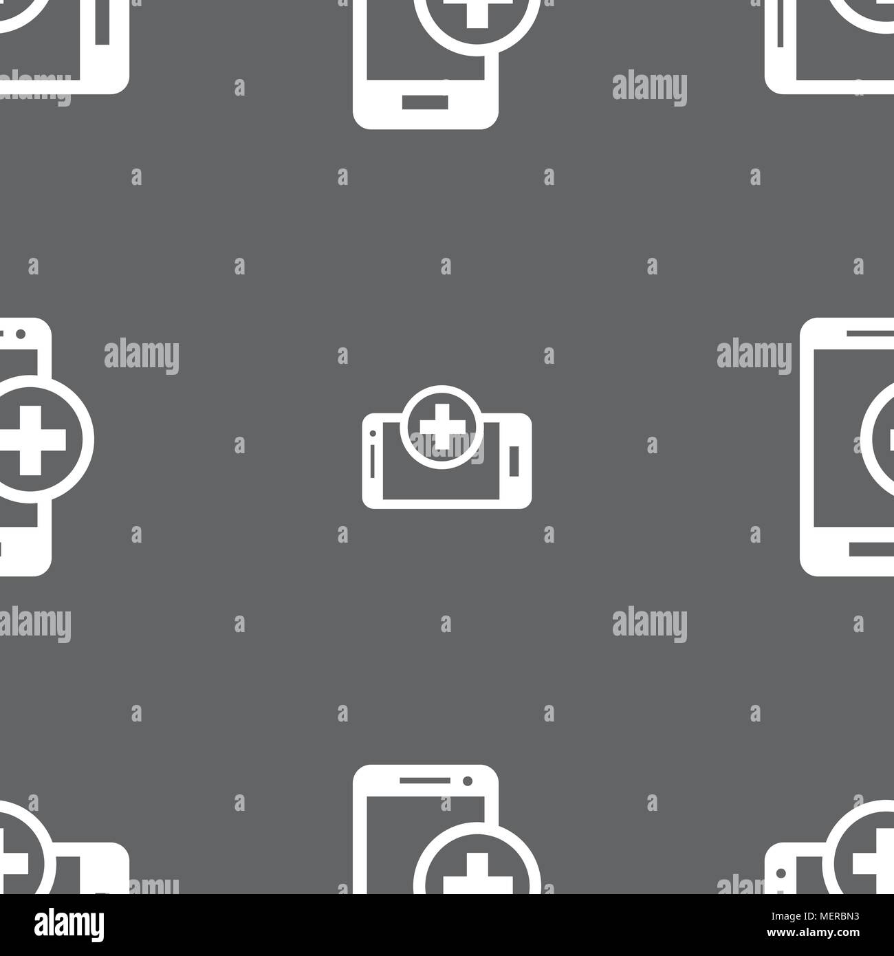 Mobile devices sign icon. with symbol plus. Seamless pattern on a gray ...