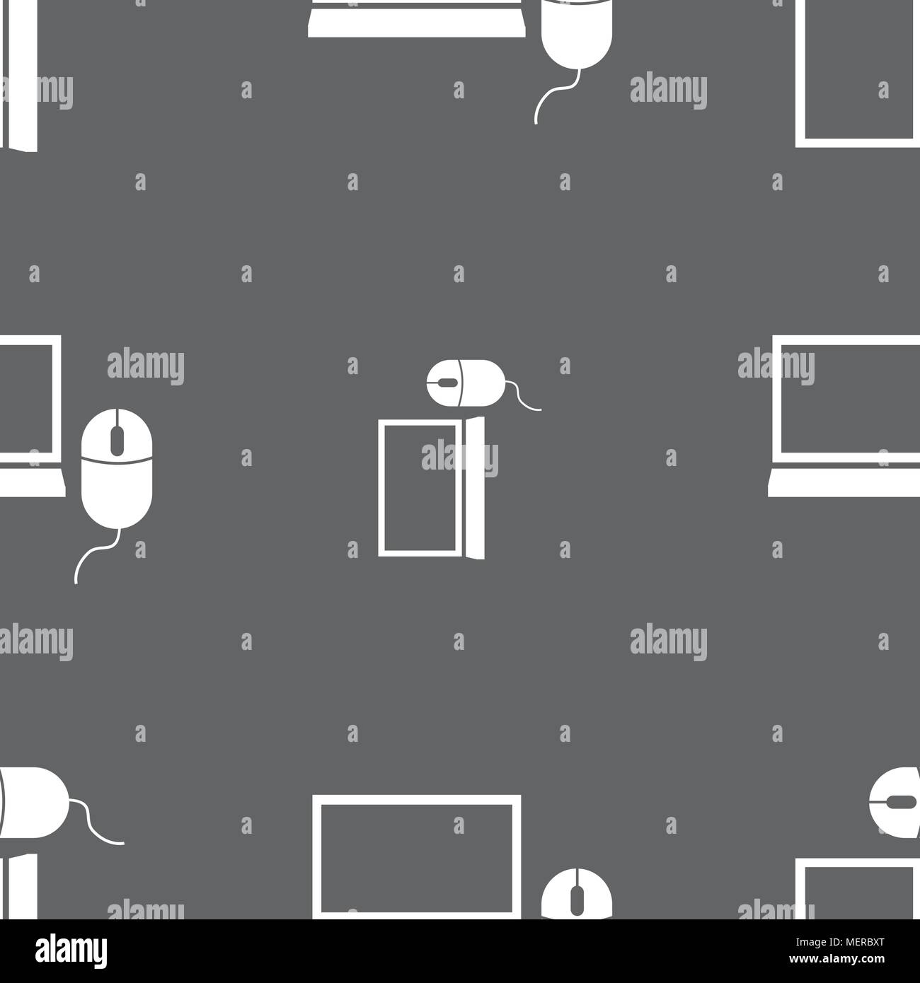 Computer widescreen monitor, mouse sign ico. Seamless pattern on a gray ...