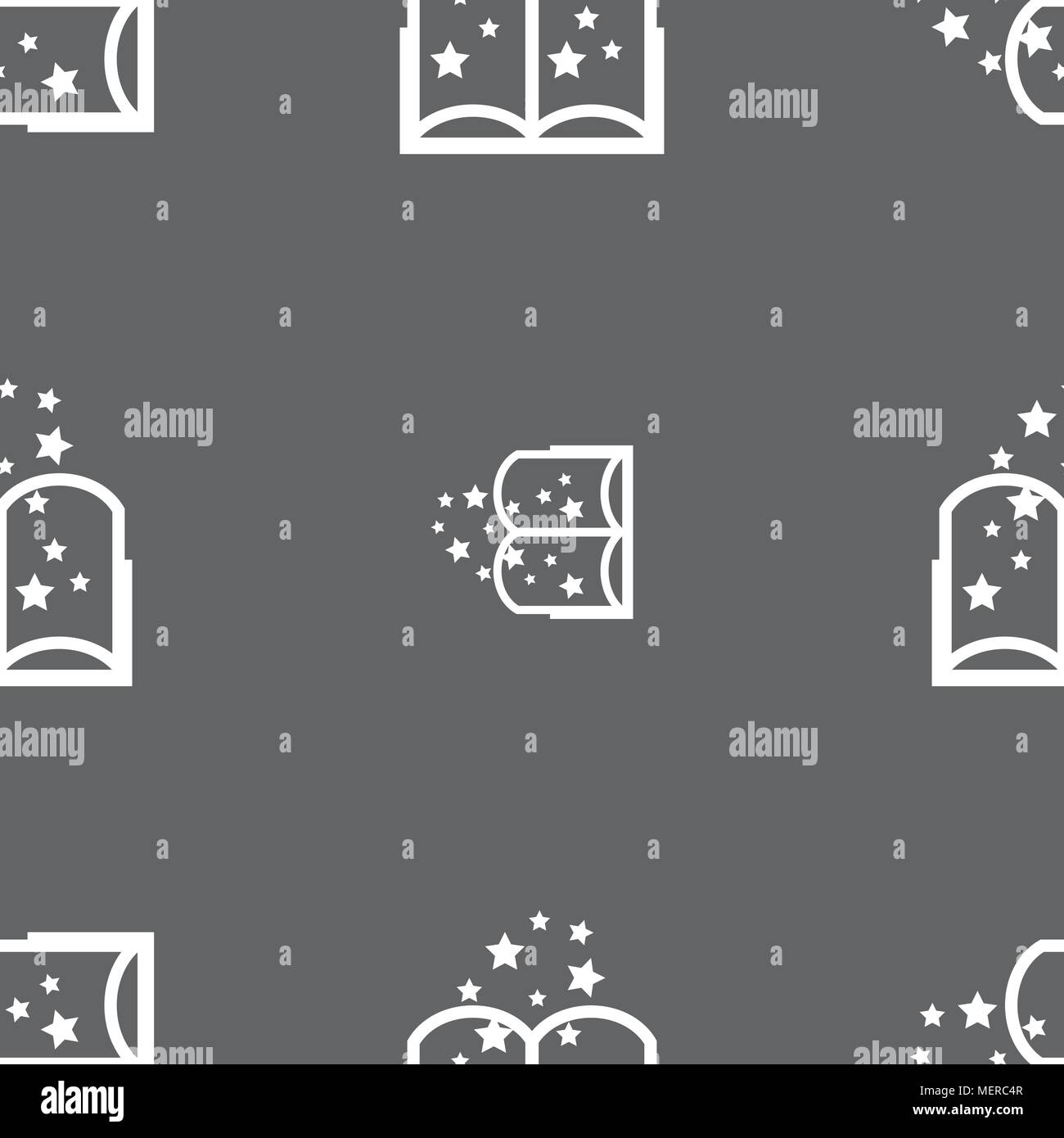 Magic Book sign icon. Open book symbol. Seamless pattern on a gray ...