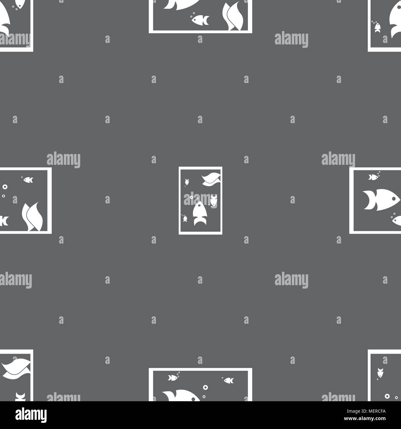 Aquarium, Fish in water icon sign. Seamless pattern on a gray ...