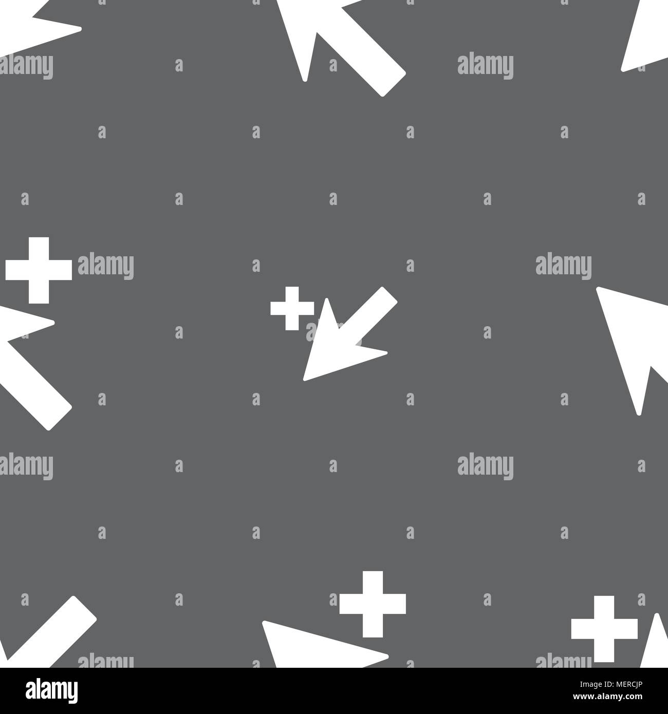 Cursor, arrow plus, add icon sign. Seamless pattern on a gray ...
