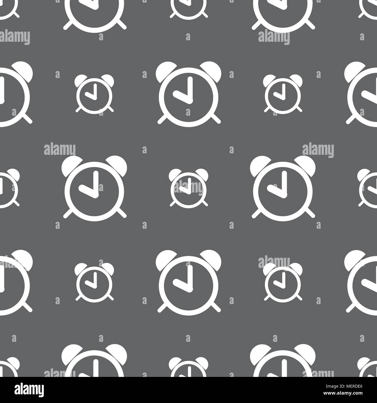 Alarm clock sign icon. Wake up alarm symbol. Seamless pattern on a gray ...