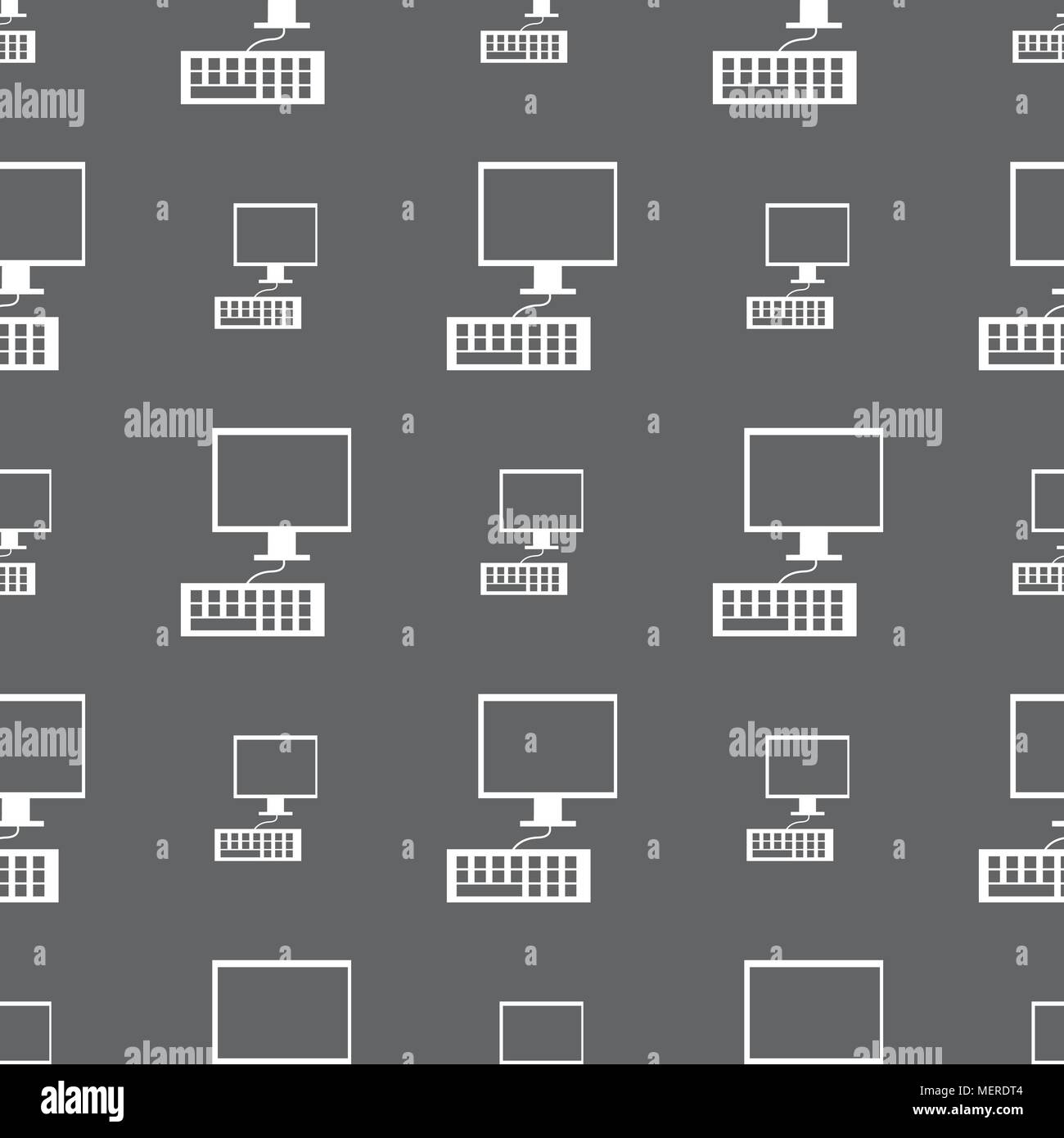 Computer monitor and keyboard Icon. Seamless pattern on a gray ...