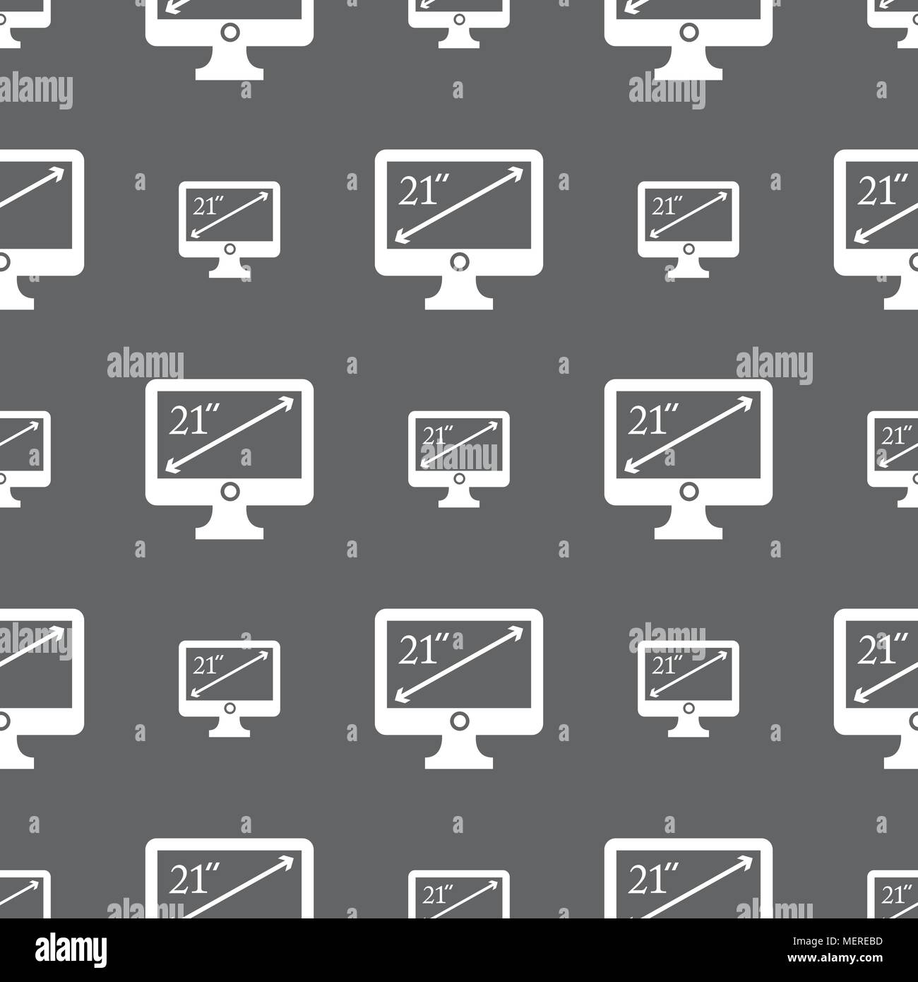 diagonal of the monitor 21 inches icon sign. Seamless pattern on a gray ...