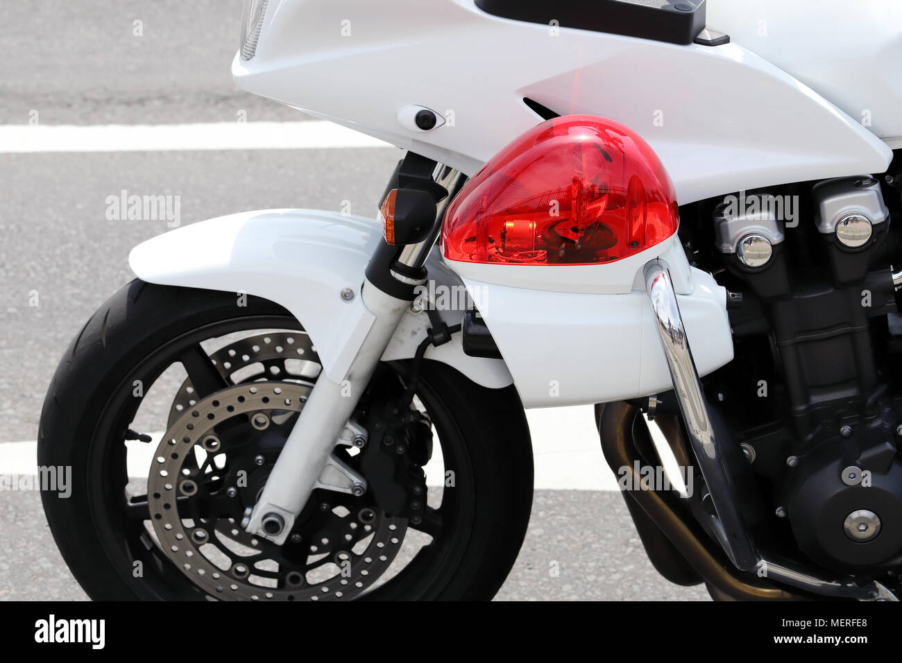Close up of Japanese police motorcycle Stock Photo