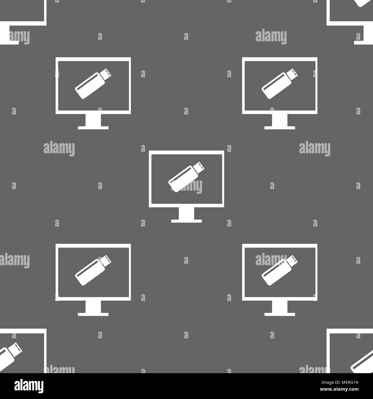 usb flash drive and monitor sign icon. Video game symbol. Seamless ...