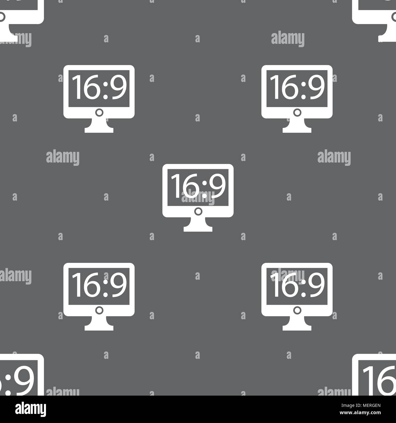 Aspect ratio 16:9 widescreen tv icon sign. Seamless pattern on a gray ...