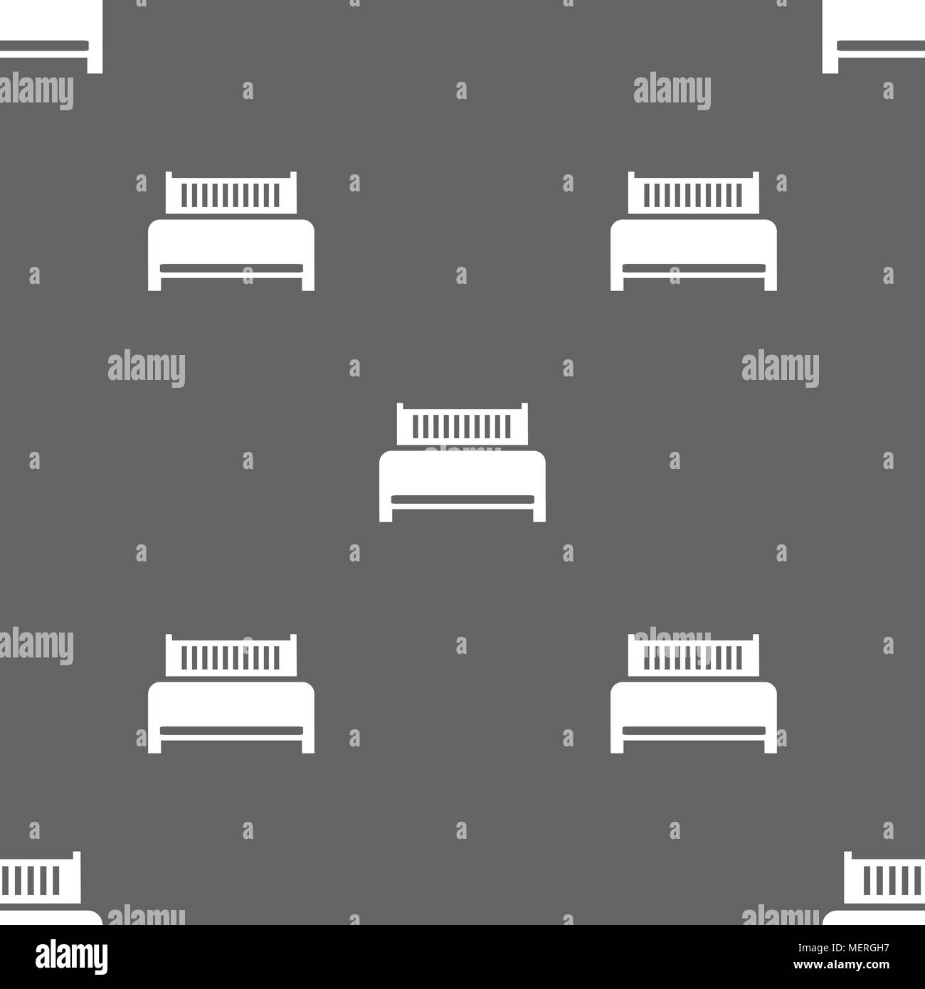 Hotel, bed icon sign. Seamless pattern on a gray background. Vector illustration Stock Vector