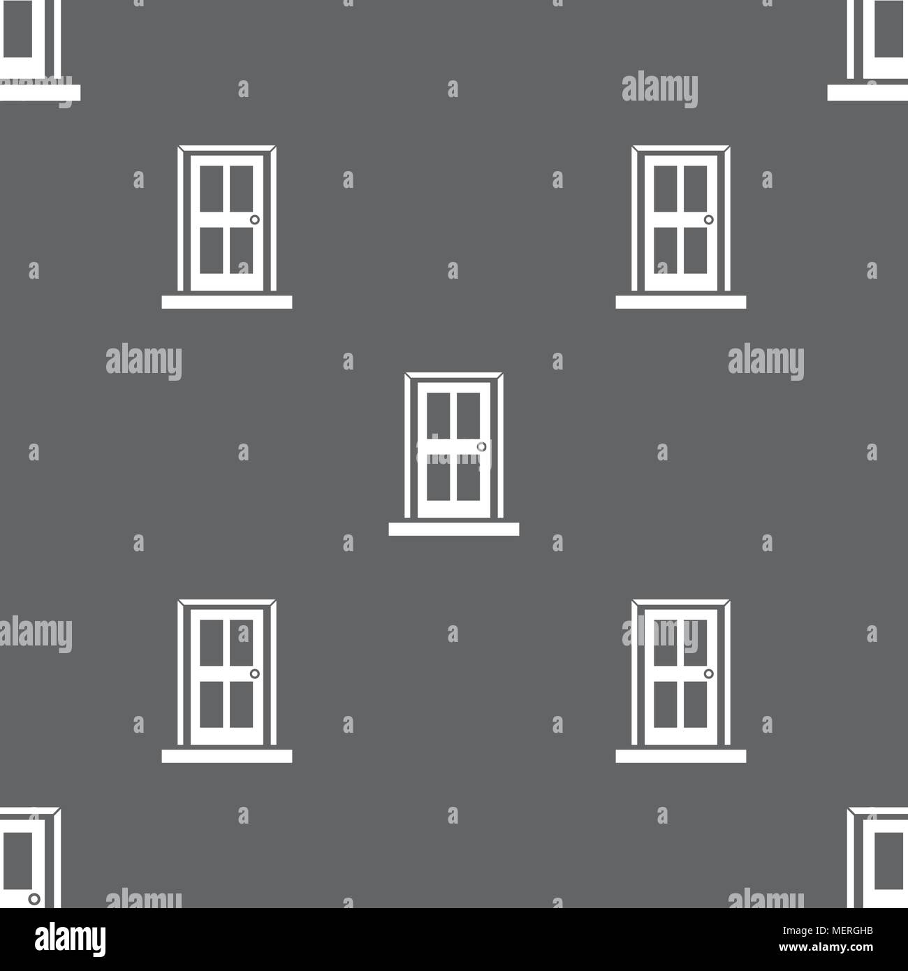 Door icon sign. Seamless pattern on a gray background. Vector ...