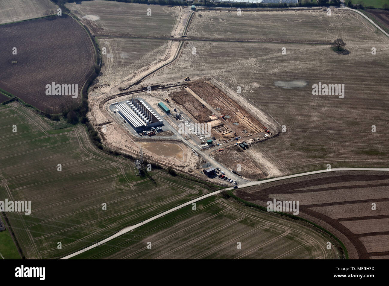 aerial view of Creyke Beck Power station being built near Cottingham, East Yorkshire Stock Photo