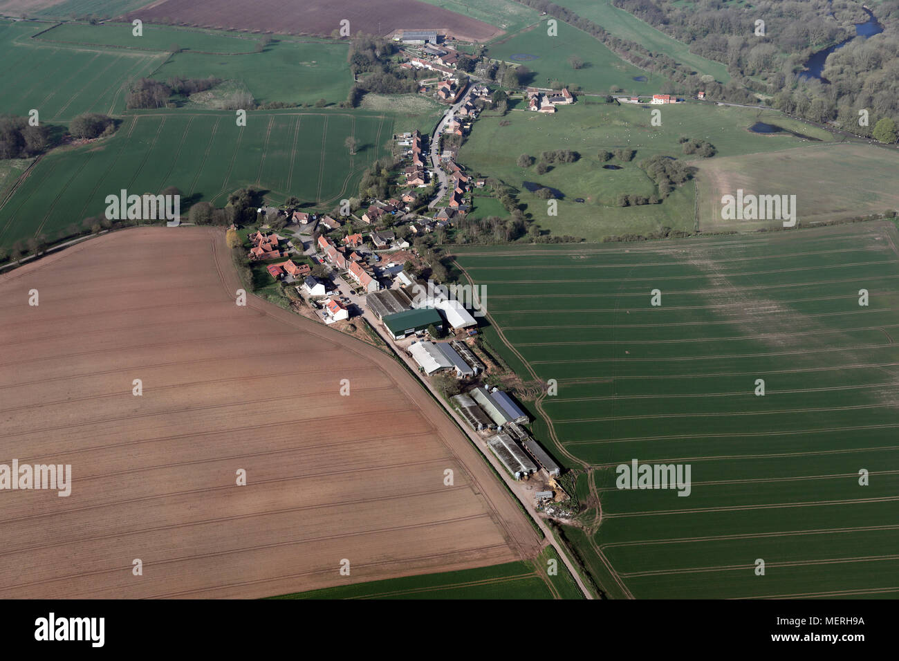 aerial view of Hutton Conyers village near Ripon, North Yorkshire Stock Photo