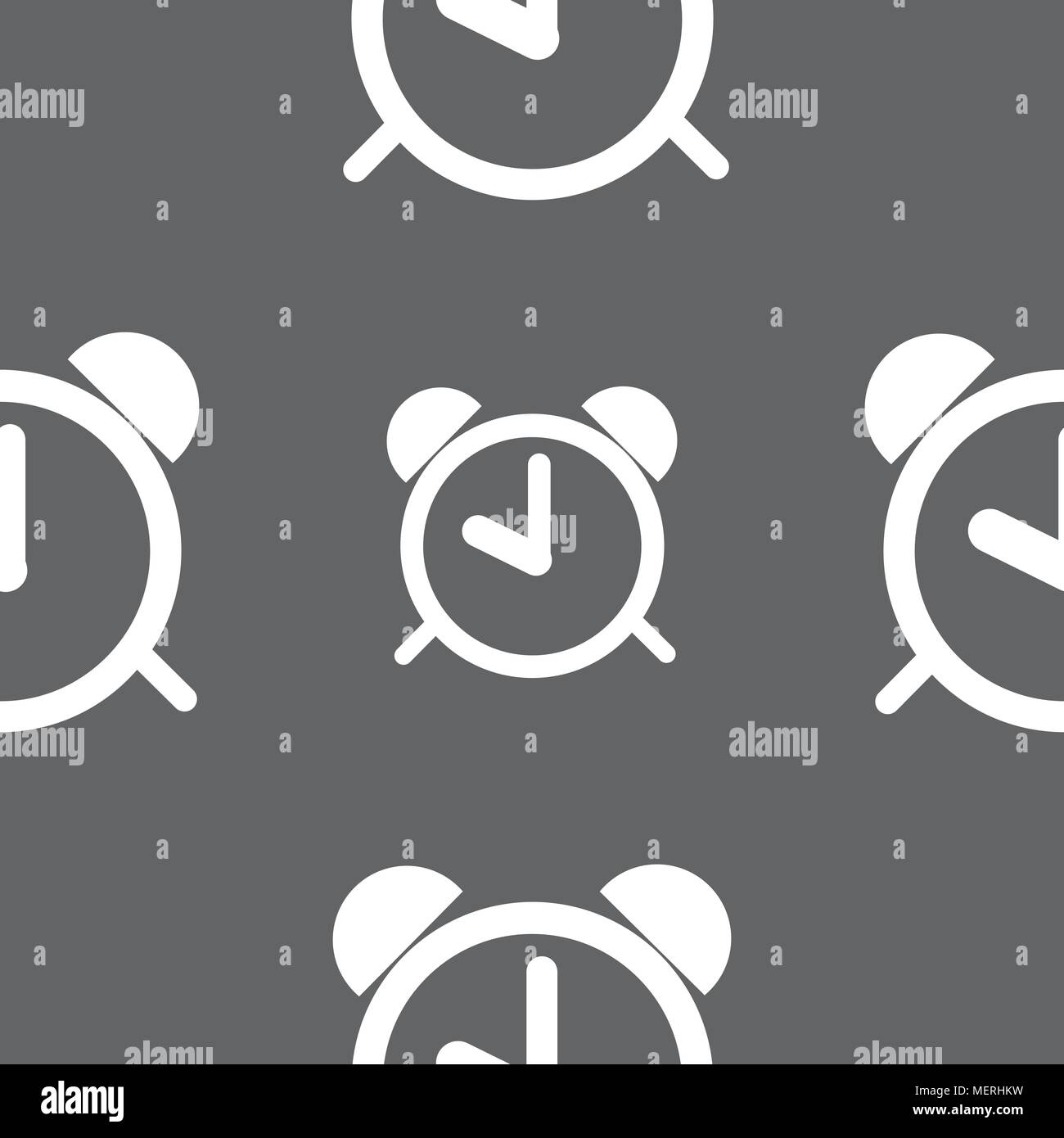 Alarm clock sign icon. Wake up alarm symbol. Seamless pattern on a gray