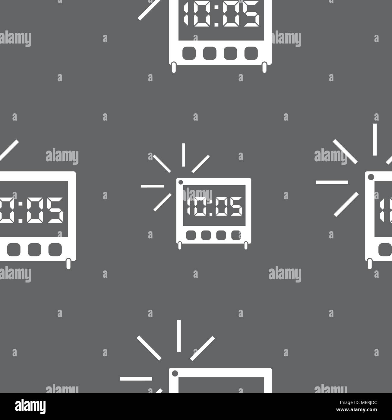 digital Alarm Clock icon sign. Seamless pattern on a gray background ...