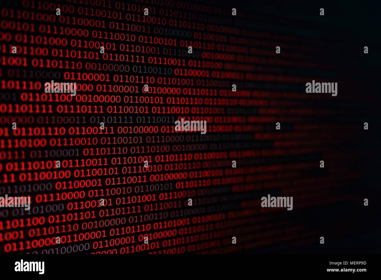 information war. red binary code blocks flowing downward. danger, war,  conflict, hacker, error and virus concepts. dark red background and  computer language for cyber warfare. Stock Photo