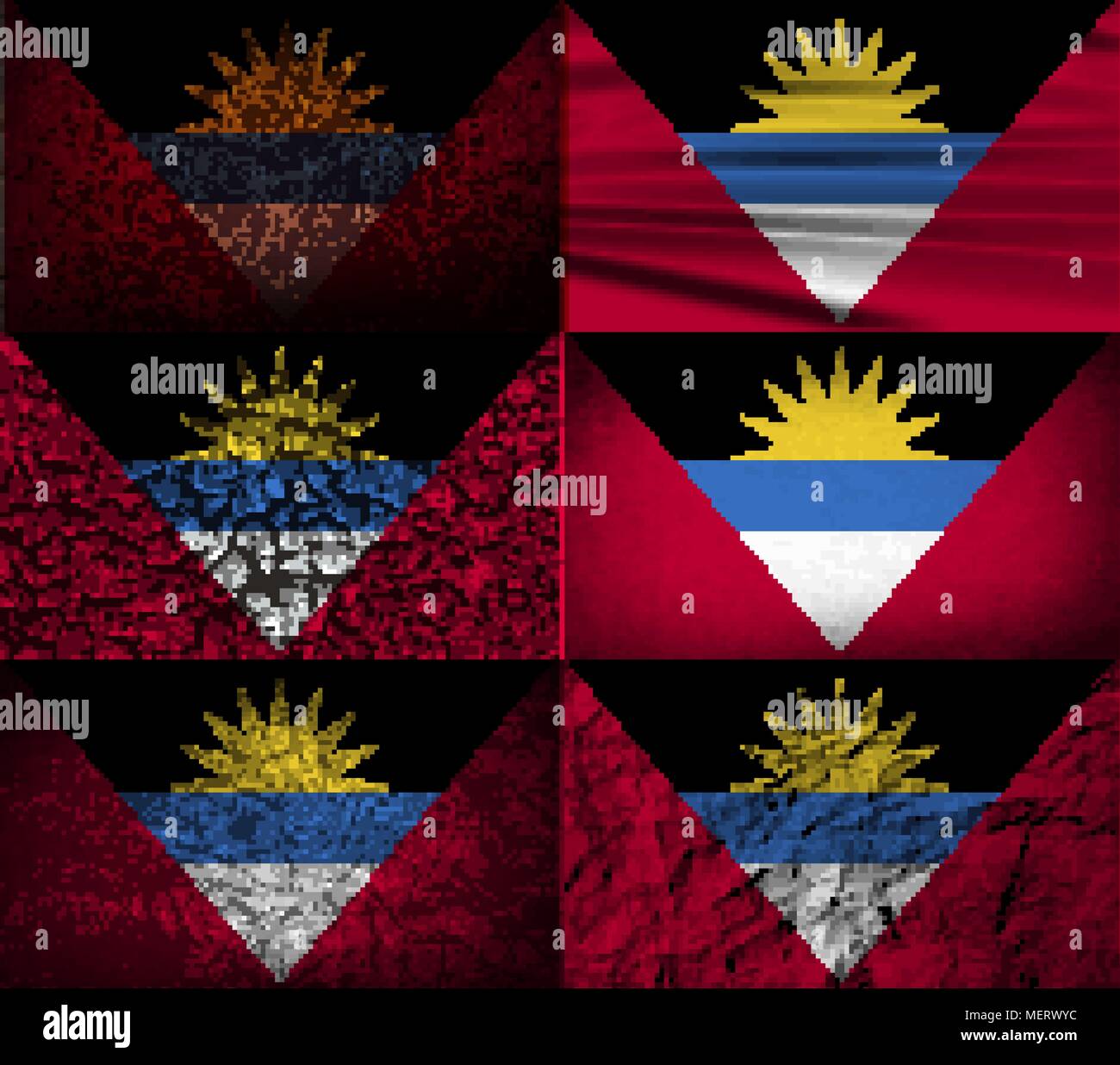 Set of six flags Antigua and Barbuda with old texture. Vector ...