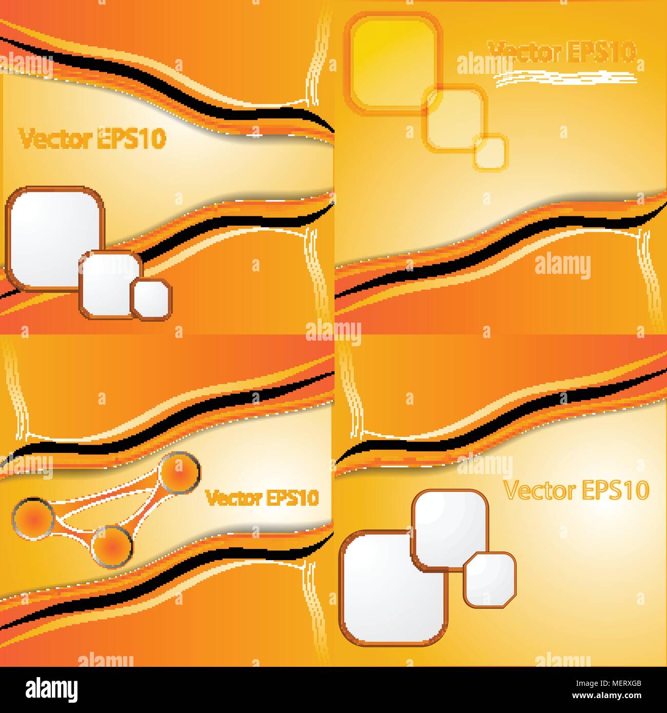 Set of orange and yellow abstract art water colour hand paint ...